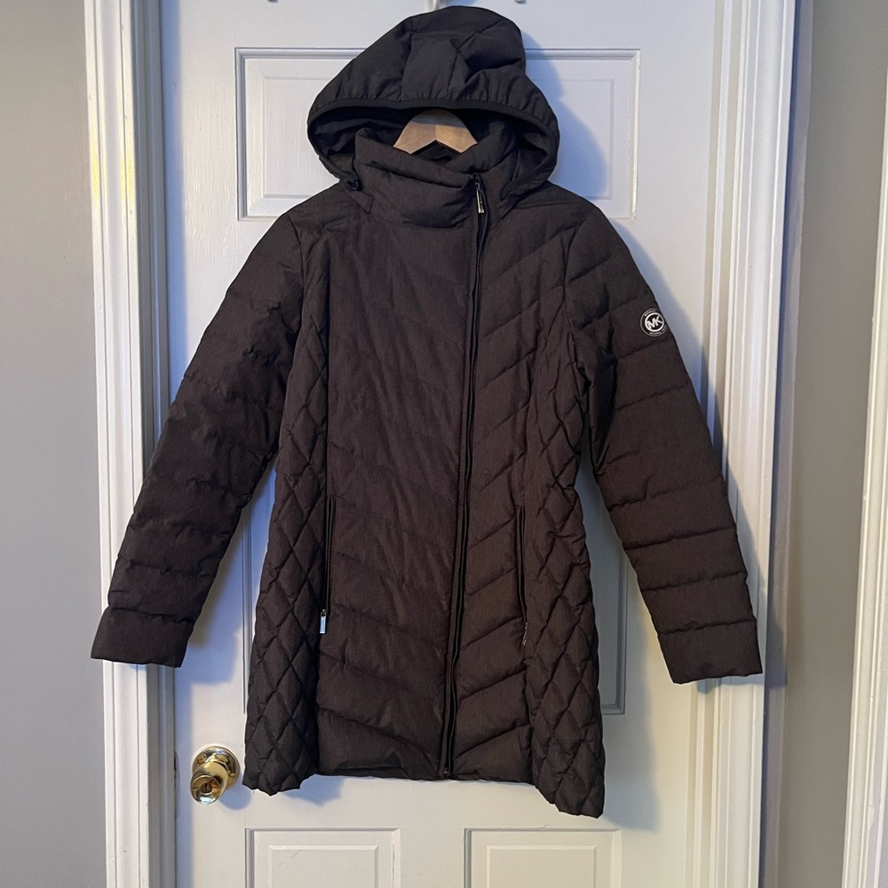 Women's Dark Gray Quilted Hooded Jacket